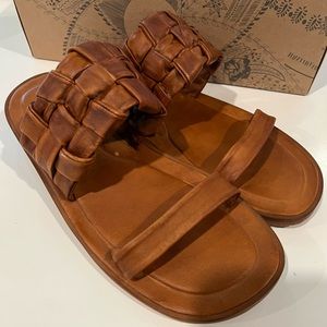 Free People brown/tan leather woven river sandal, size 38